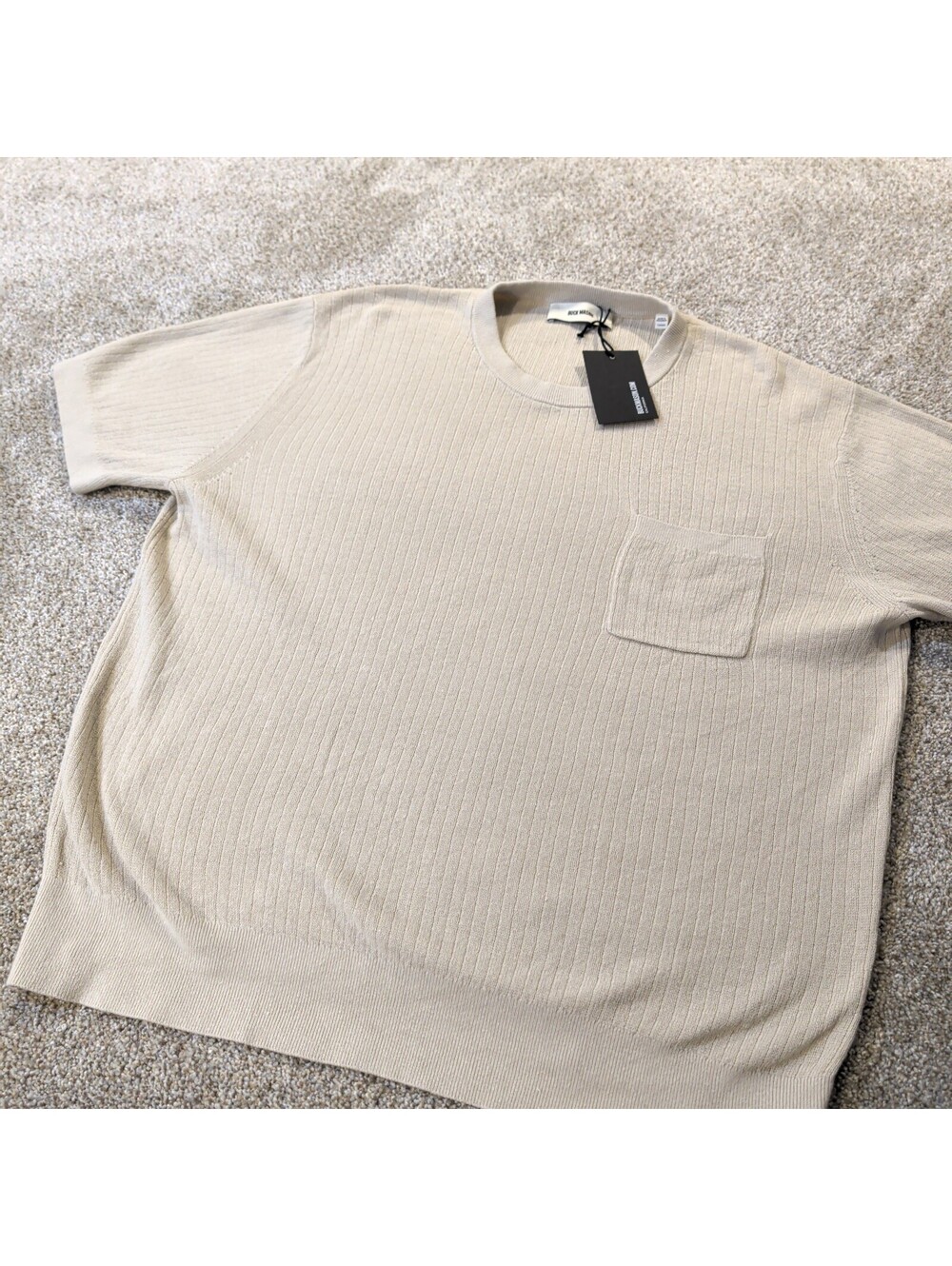 Buck Mason Cement Yuma Hemp Rib Knit Pocket Tee - Large